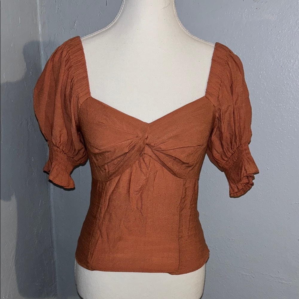 Nine West Orange Puff Sleeve Blouse